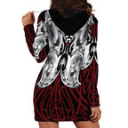 Aotearoa Kowhaiwhai Poutama Red Motif Hoodie Dress