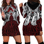 Aotearoa Kowhaiwhai Poutama Red Motif Hoodie Dress