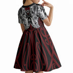 Aotearoa Kowhaiwhai Poutama Red Motif Kid Short Sleeve Dress