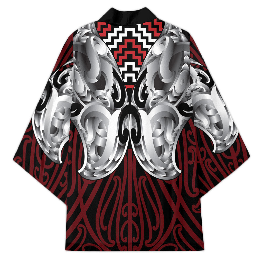 Aotearoa Kowhaiwhai Poutama Red Motif Kimono
