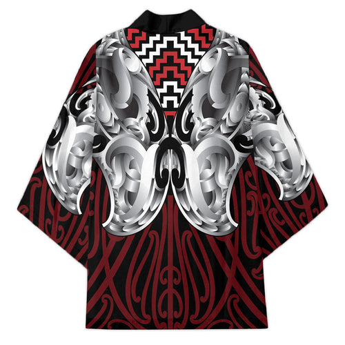 Aotearoa Kowhaiwhai Poutama Red Motif Kimono