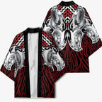Aotearoa Kowhaiwhai Poutama Red Motif Kimono
