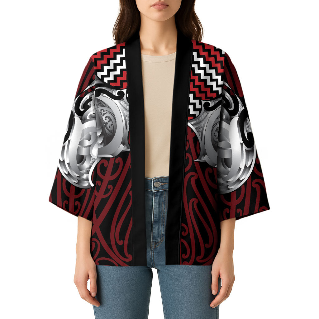 Aotearoa Kowhaiwhai Poutama Red Motif Kimono