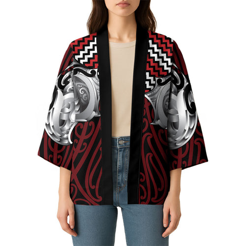 Aotearoa Kowhaiwhai Poutama Red Motif Kimono