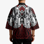 Aotearoa Kowhaiwhai Poutama Red Motif Kimono