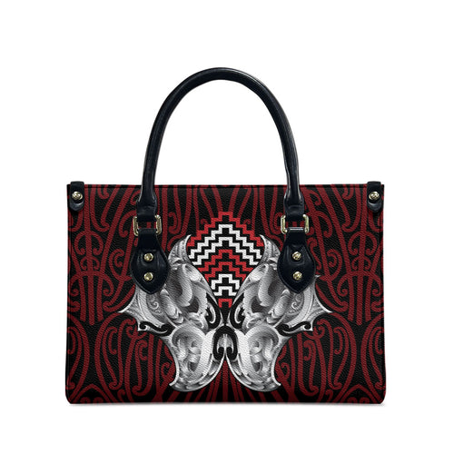 Aotearoa Kowhaiwhai Poutama Red Motif Leather Bag