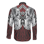 Aotearoa Kowhaiwhai Poutama Red Motif Long Sleeve Button Shirt