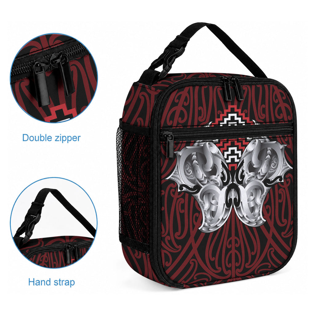Aotearoa Kowhaiwhai Poutama Red Motif Lunch Bag