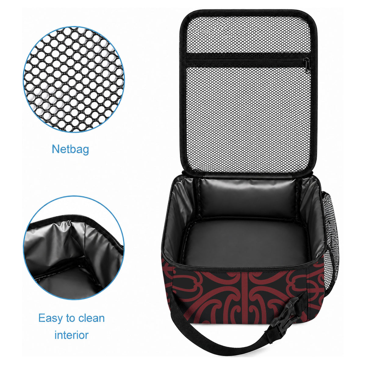 Aotearoa Kowhaiwhai Poutama Red Motif Lunch Bag