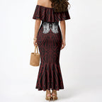 Aotearoa Kowhaiwhai Poutama Red Motif Mermaid Dress