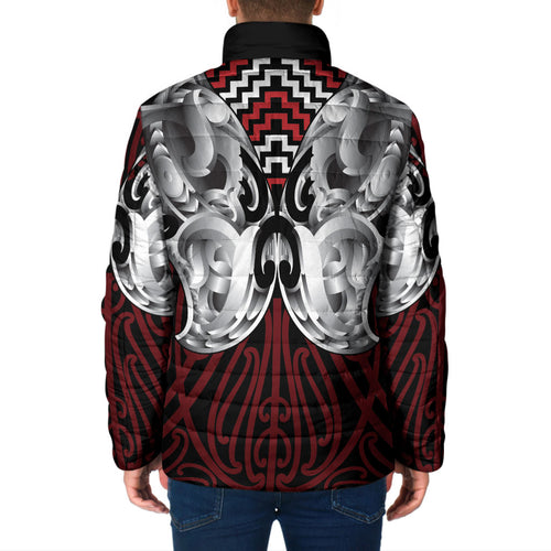 Aotearoa Kowhaiwhai Poutama Red Motif Padded Jacket