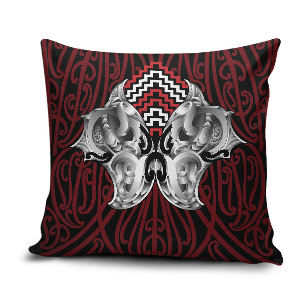 Aotearoa Kowhaiwhai Poutama Red Motif Pillow Cover