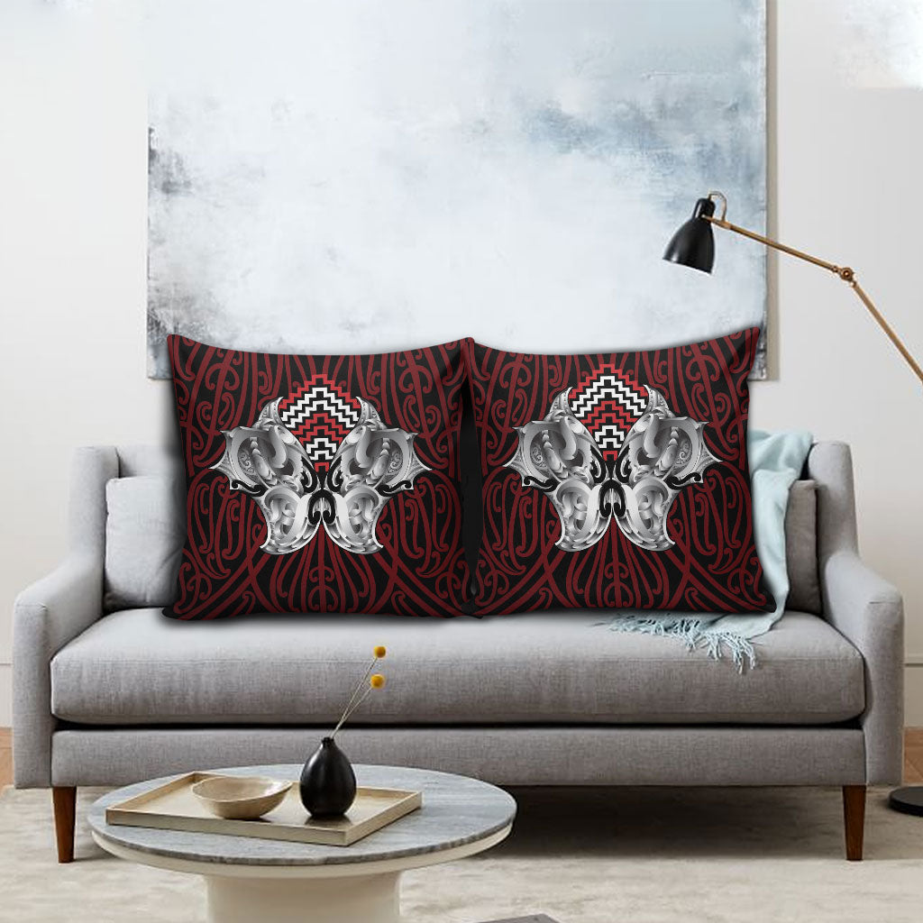 Aotearoa Kowhaiwhai Poutama Red Motif Pillow Cover