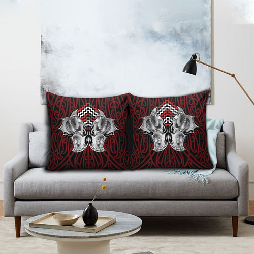 Aotearoa Kowhaiwhai Poutama Red Motif Pillow Cover
