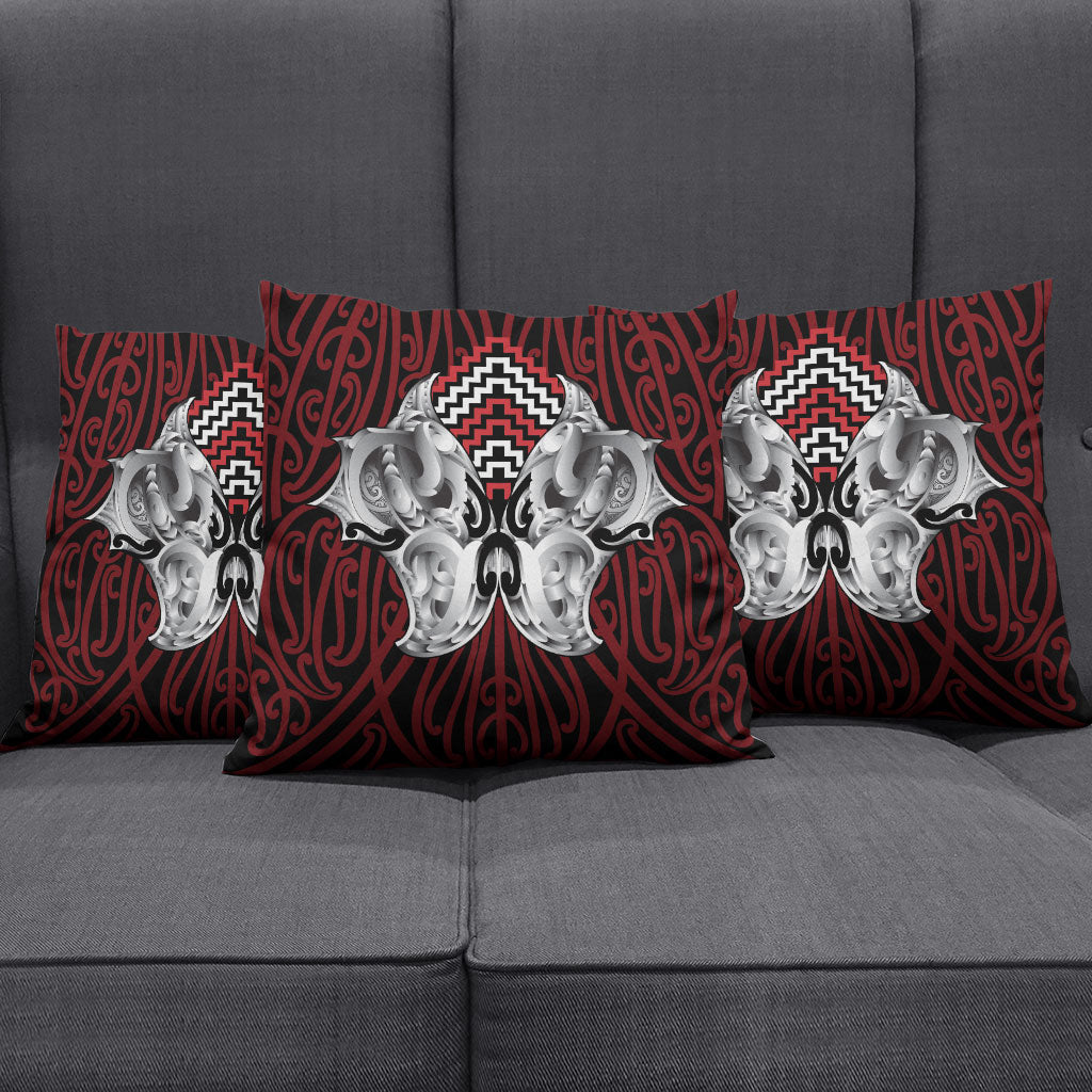 Aotearoa Kowhaiwhai Poutama Red Motif Pillow Cover
