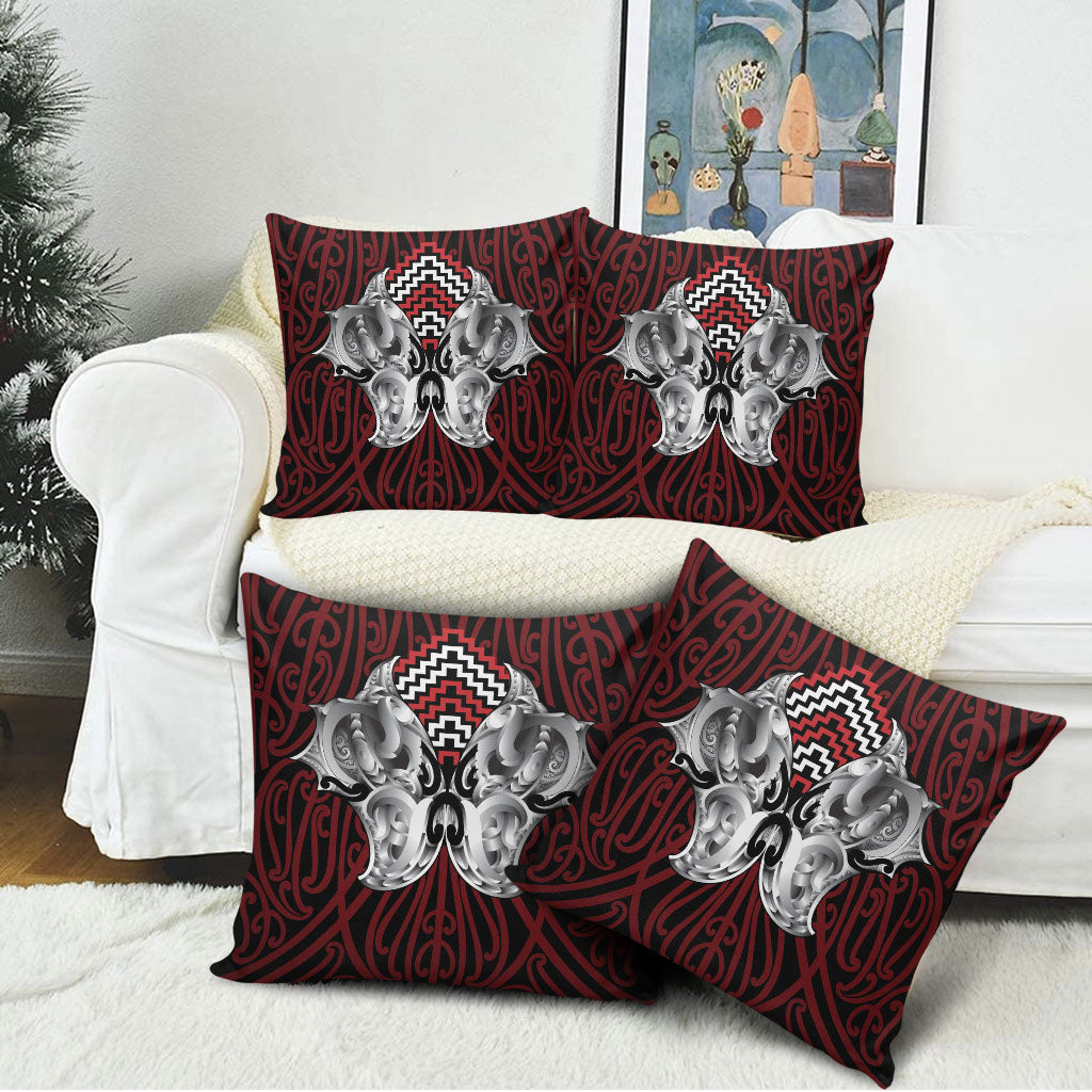 Aotearoa Kowhaiwhai Poutama Red Motif Pillow Cover