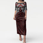 Aotearoa Kowhaiwhai Poutama Red Motif Puletasi