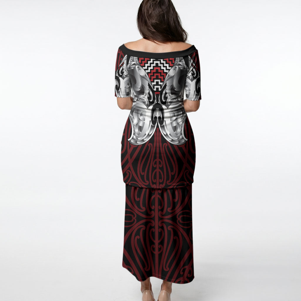 Aotearoa Kowhaiwhai Poutama Red Motif Puletasi