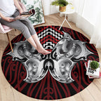 Aotearoa Kowhaiwhai Poutama Red Motif Round Carpet