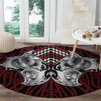 Aotearoa Kowhaiwhai Poutama Red Motif Round Carpet