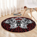 Aotearoa Kowhaiwhai Poutama Red Motif Round Carpet