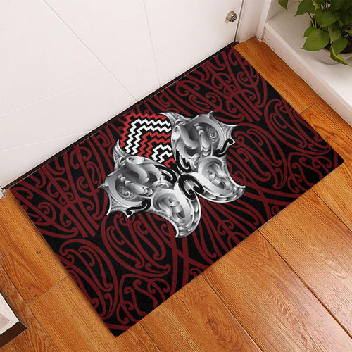 Aotearoa Kowhaiwhai Poutama Red Motif Rubber Doormat