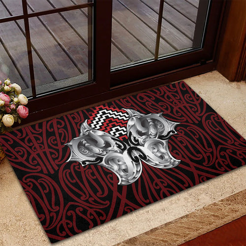 Aotearoa Kowhaiwhai Poutama Red Motif Rubber Doormat