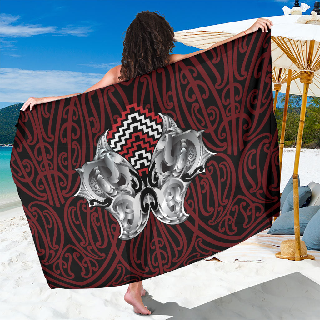 Aotearoa Kowhaiwhai Poutama Red Motif Sarong