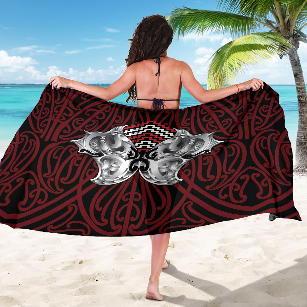 Aotearoa Kowhaiwhai Poutama Red Motif Sarong