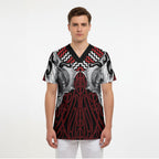 Aotearoa Kowhaiwhai Poutama Red Motif Scrub Top