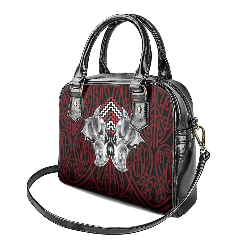 Aotearoa Kowhaiwhai Poutama Red Motif Shoulder Handbag