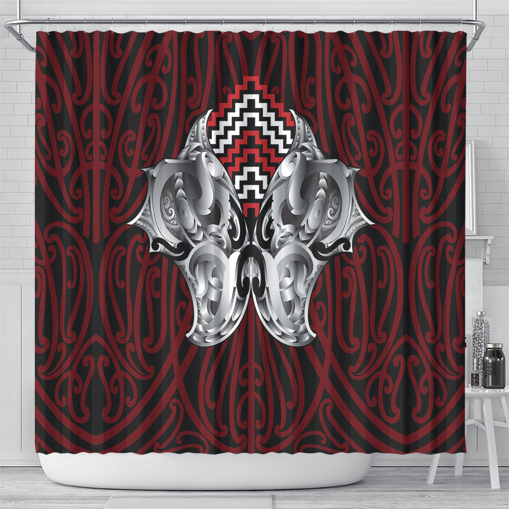 Aotearoa Kowhaiwhai Poutama Red Motif Shower Curtain