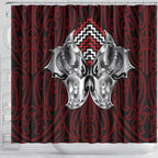 Aotearoa Kowhaiwhai Poutama Red Motif Shower Curtain