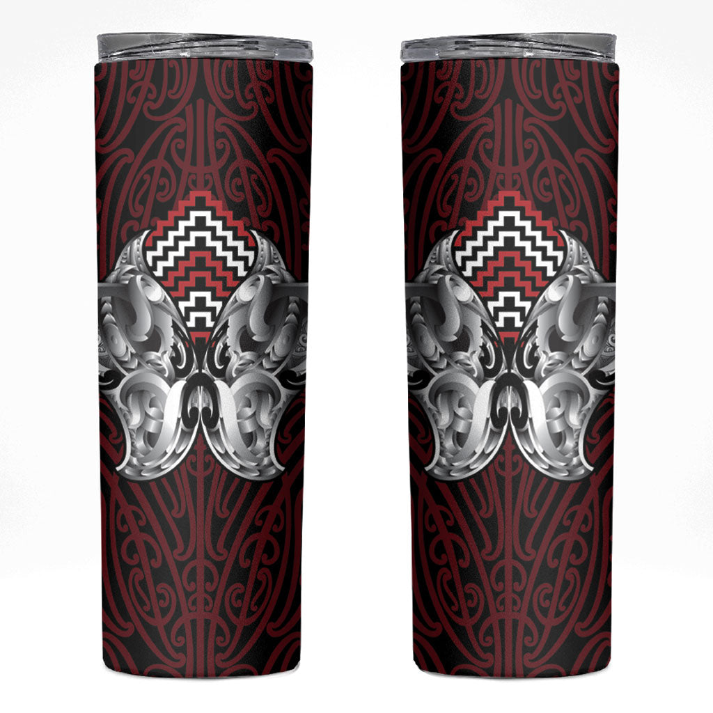 Aotearoa Kowhaiwhai Poutama Red Motif Skinny Tumbler