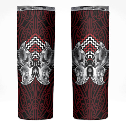 Aotearoa Kowhaiwhai Poutama Red Motif Skinny Tumbler