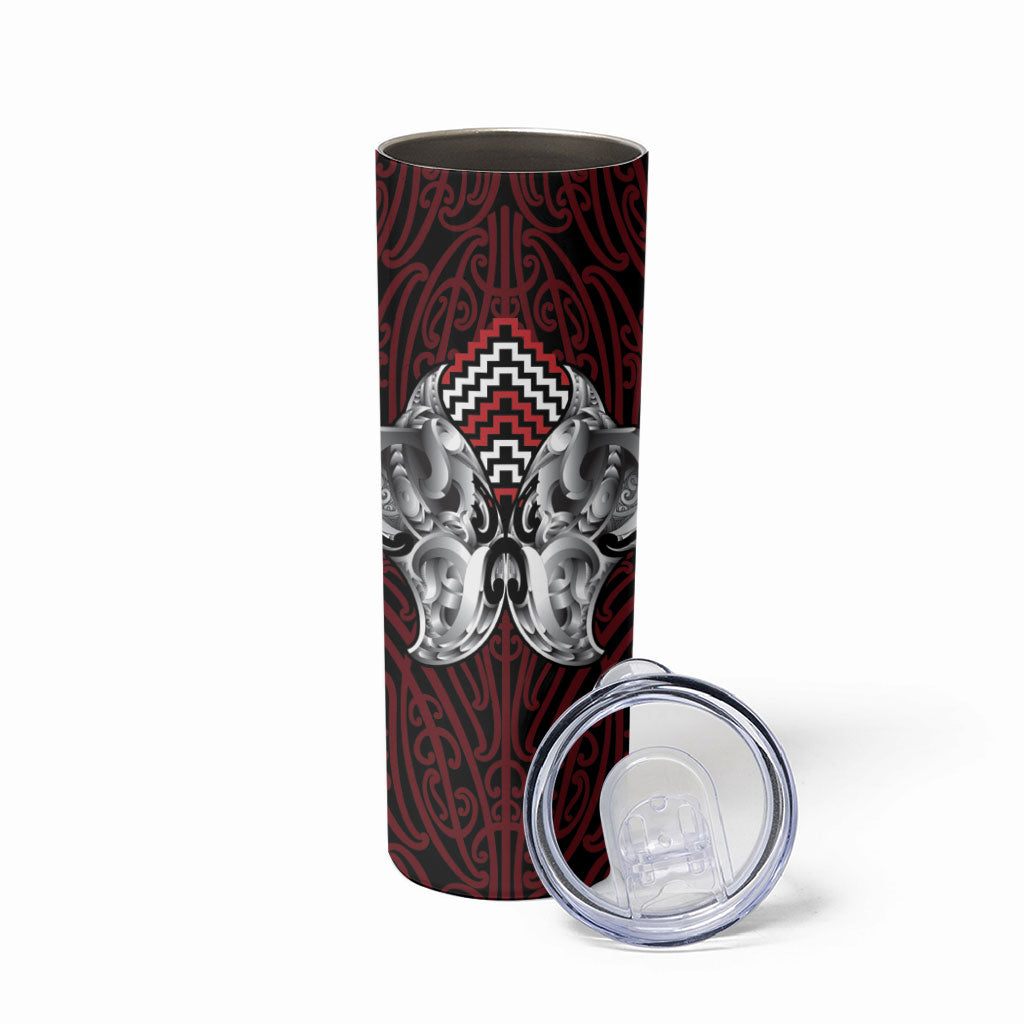 Aotearoa Kowhaiwhai Poutama Red Motif Skinny Tumbler