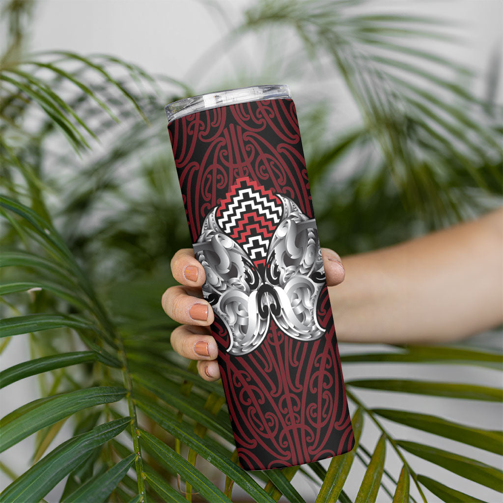 Aotearoa Kowhaiwhai Poutama Red Motif Skinny Tumbler