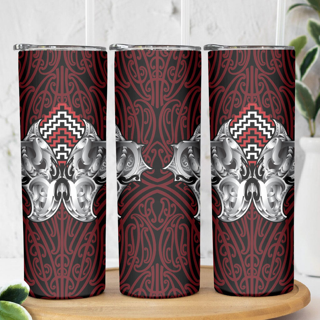 Aotearoa Kowhaiwhai Poutama Red Motif Skinny Tumbler