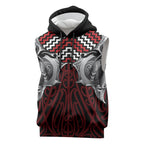 Aotearoa Kowhaiwhai Poutama Red Motif Sleeveless Hoodie