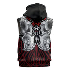 Aotearoa Kowhaiwhai Poutama Red Motif Sleeveless Hoodie