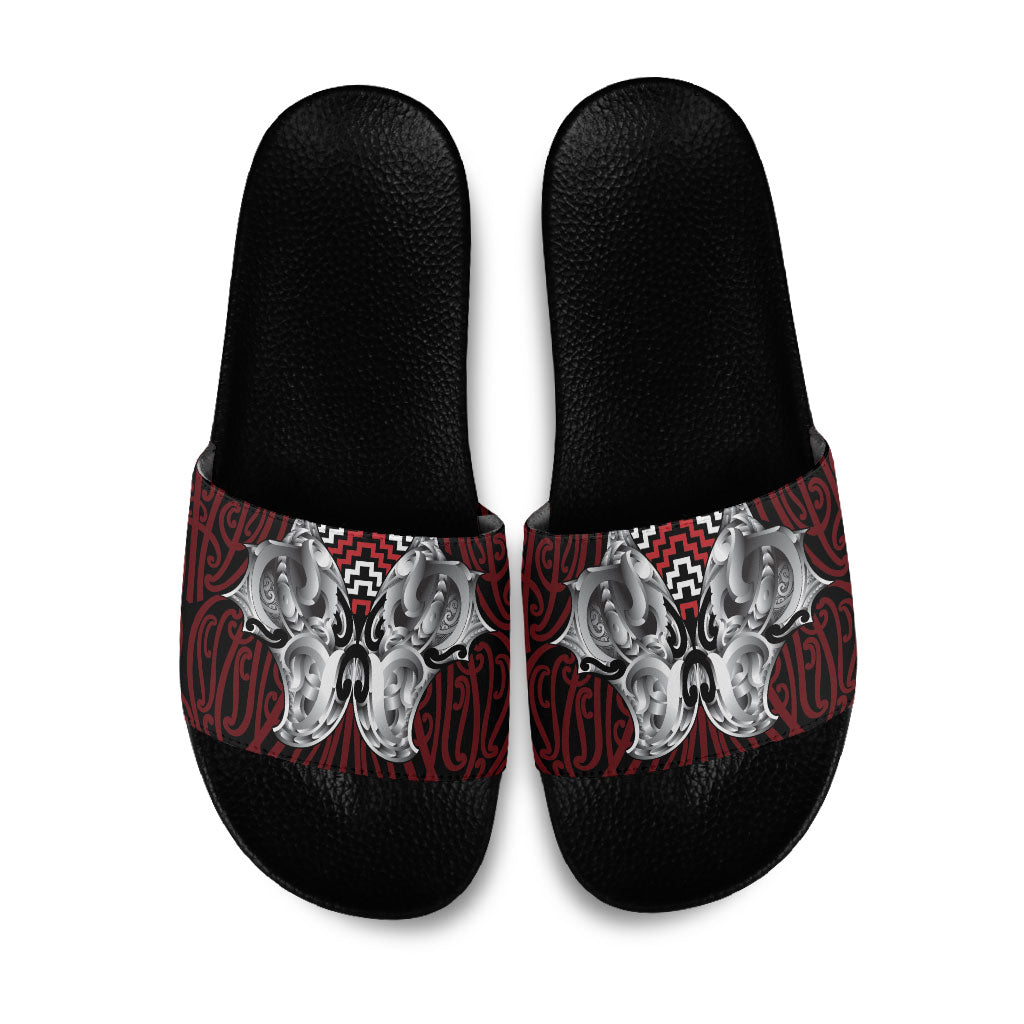 Aotearoa Kowhaiwhai Poutama Red Motif Slide Sandals