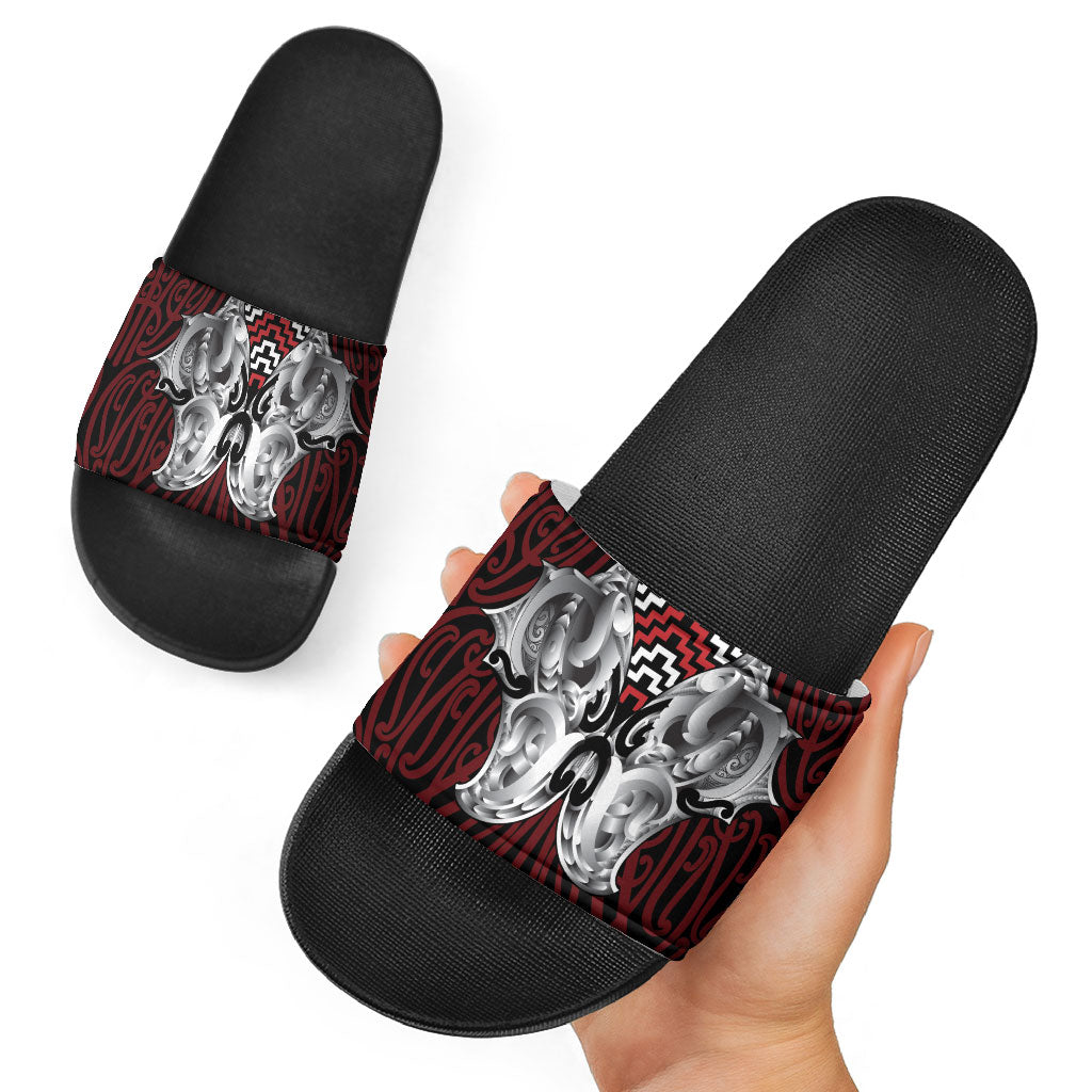 Aotearoa Kowhaiwhai Poutama Red Motif Slide Sandals
