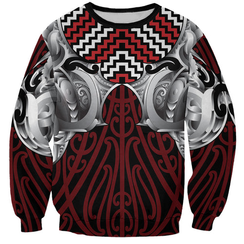 Aotearoa Kowhaiwhai Poutama Red Motif Sweatshirt