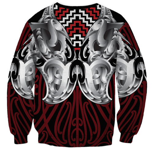 Aotearoa Kowhaiwhai Poutama Red Motif Sweatshirt