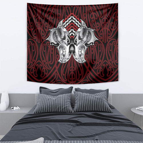 Aotearoa Kowhaiwhai Poutama Red Motif Tapestry