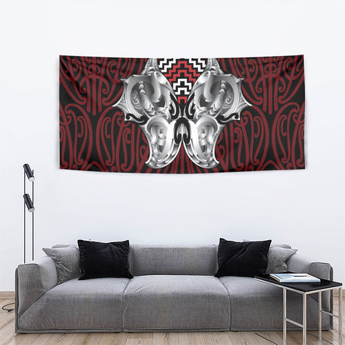 Aotearoa Kowhaiwhai Poutama Red Motif Tapestry