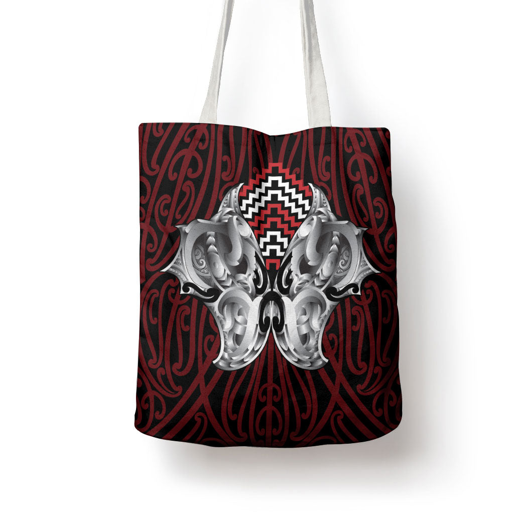 Aotearoa Kowhaiwhai Poutama Red Motif Tote Bag