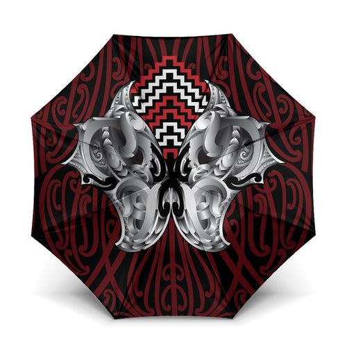 Aotearoa Kowhaiwhai Poutama Red Motif Umbrella