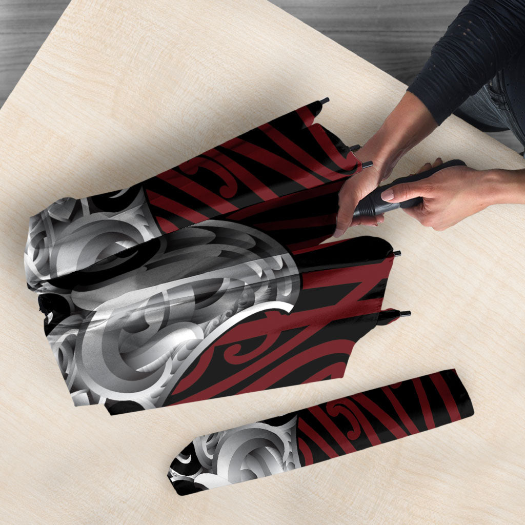 Aotearoa Kowhaiwhai Poutama Red Motif Umbrella