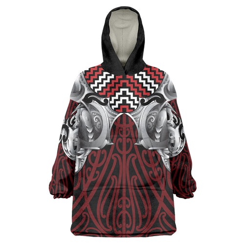 Aotearoa Kowhaiwhai Poutama Red Motif Wearable Blanket Hoodie